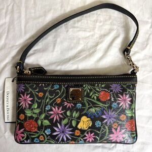 Dooney & Bourke Floral Wristlet- Rare Black Muticolor Garden Print